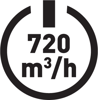 Výkon odsávača 720 m³/hod.
