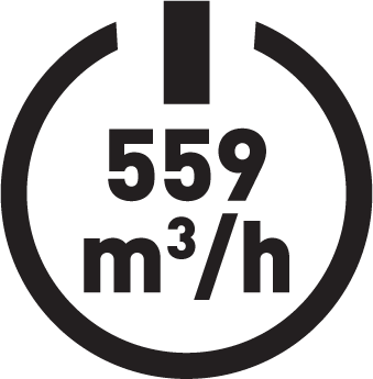 Výkon odsávača 559 m³/hod.