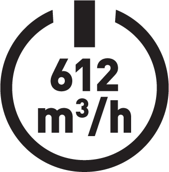 Výkon odsávača 612 m³/hod.
