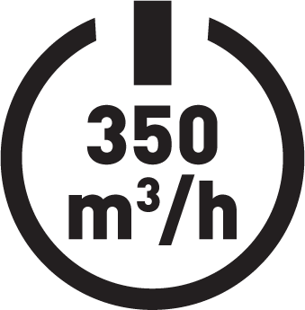 Výkon odsávača 350 m³/hod.